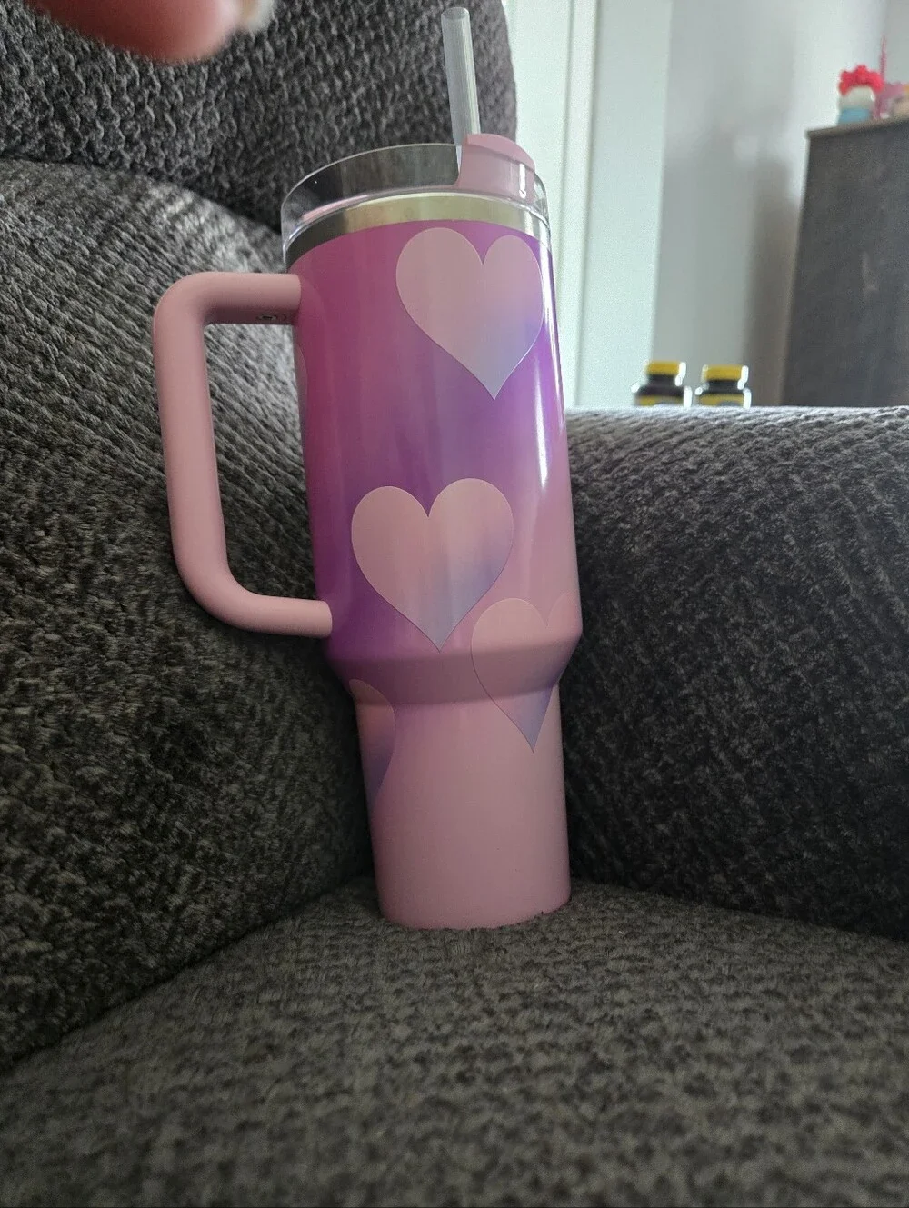 Pink Heart Stainless Steel Travel Mug with Handle